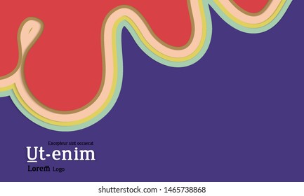 Web template with wavy paper cut layered shapes with realistic shadow on flat colored background. Social media web banner or landing page. 3D paper topographic effect. 