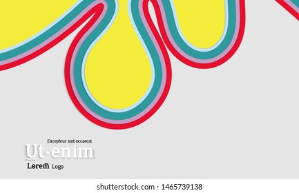 Web template with wavy paper cut layered shapes with realistic shadow on flat colored background. Social media web banner or landing page. 3D paper topographic effect. 