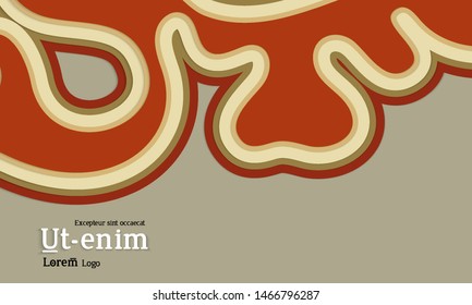 Web template with wavy paper cut layered shapes with realistic shadow on flat colored background. Social media web banner or landing page. 3D paper topographic effect. 