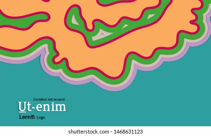 Web template with wavy paper cut layered shapes with realistic shadow on flat colored background. Social media web banner or landing page. 3D paper topographic effect. 