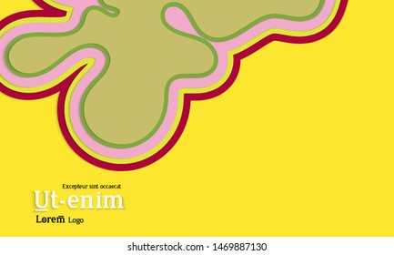Web template with wavy paper cut layered shapes with realistic shadow on flat colored background. Social media web banner or landing page. 3D paper topographic effect. 