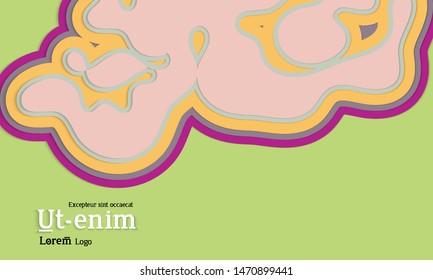 Web template with wavy paper cut layered shapes with realistic shadow on flat colored background. Social media web banner or landing page. 3D paper topographic effect. 
