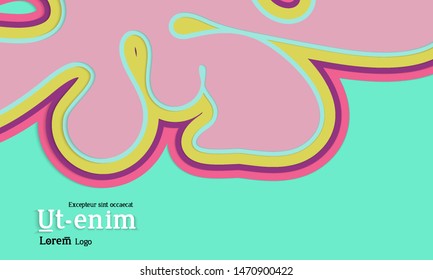Web template with wavy paper cut layered shapes with realistic shadow on flat colored background. Social media web banner or landing page. 3D paper topographic effect. 