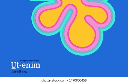 Web template with wavy paper cut layered shapes with realistic shadow on flat colored background. Social media web banner or landing page. 3D paper topographic effect. 