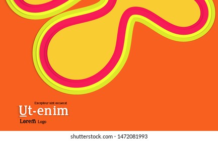 Web template with wavy paper cut layered shapes with realistic shadow on flat colored background. Social media web banner or landing page. 3D paper topographic effect. 