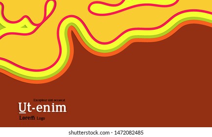Web template with wavy paper cut layered shapes with realistic shadow on flat colored background. Social media web banner or landing page. 3D paper topographic effect. 