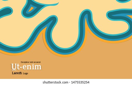 Web template with wavy paper cut layered shapes with realistic shadow on flat colored background. Social media web banner or landing page. 3D paper topographic effect. 