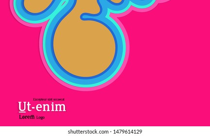 Web template with wavy paper cut layered shapes with realistic shadow on flat colored background. Social media web banner or landing page. 3D paper topographic effect. 