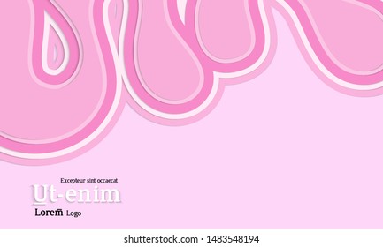 Web template with wavy paper cut layered shapes with realistic shadow on flat colored background. Social media web banner or landing page. 3D paper topographic effect. 