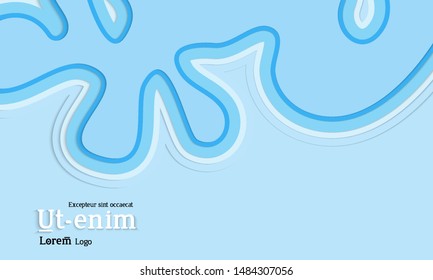 Web template with wavy paper cut layered shapes with realistic shadow on flat colored background. Social media web banner or landing page. 3D paper topographic effect. 