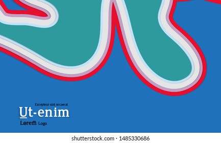 Web template with wavy paper cut layered shapes with realistic shadow on flat colored background. Social media web banner or landing page. 3D paper topographic effect. 