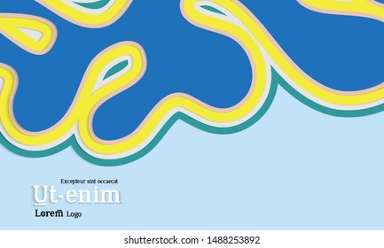 Web template with wavy paper cut layered shapes with realistic shadow on flat colored background. Social media web banner or landing page. 3D paper topographic effect. 