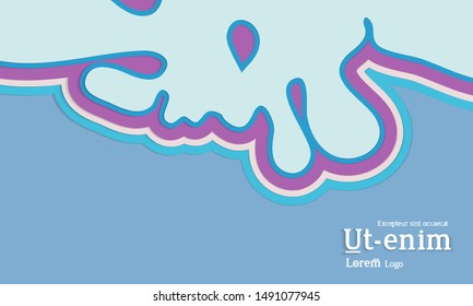 Web template with wavy paper cut layered shapes with realistic shadow on flat colored background. Social media web banner or landing page. 3D paper topographic effect. 