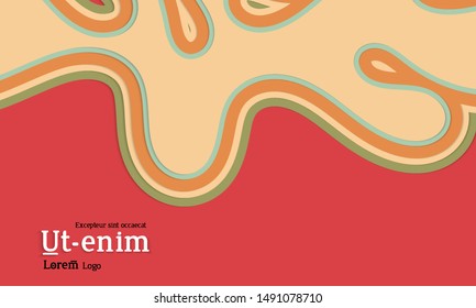 Web template with wavy paper cut layered shapes with realistic shadow on flat colored background. Social media web banner or landing page. 3D paper topographic effect. 