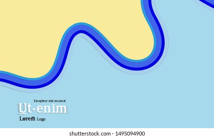 Web template with wavy paper cut layered shapes with realistic shadow on flat colored background. Social media web banner or landing page. 3D paper topographic effect. 
