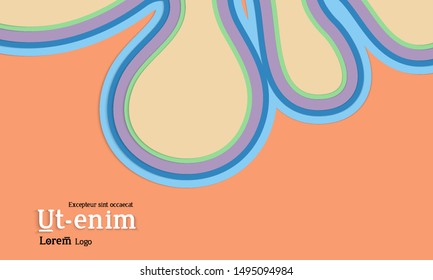 Web template with wavy paper cut layered shapes with realistic shadow on flat colored background. Social media web banner or landing page. 3D paper topographic effect. 