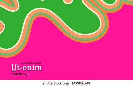 Web template with wavy paper cut layered shapes with realistic shadow on flat colored background. Social media web banner or landing page. 3D paper topographic effect. 