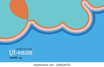 Web template with wavy paper cut layered shapes with realistic shadow on flat colored background. Social media web banner or landing page. 3D paper topographic effect. 