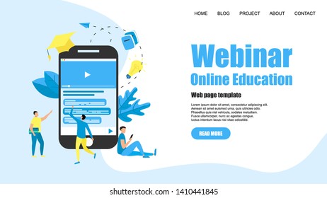 Web Template. Webinar, internet conference, web based seminar, online education, e-learning flat design concept	