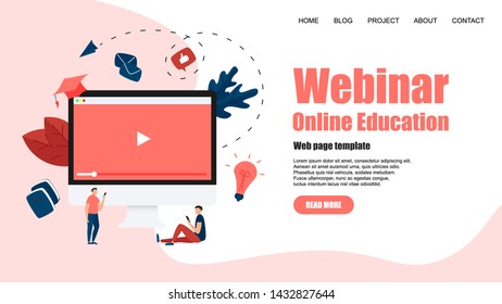 Web Template. Webinar, internet conference, web based seminar, online education, e-learning flat design concept	