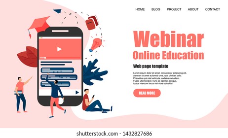 Web Template. Webinar, internet conference, web based seminar, online education, e-learning flat design concept	
