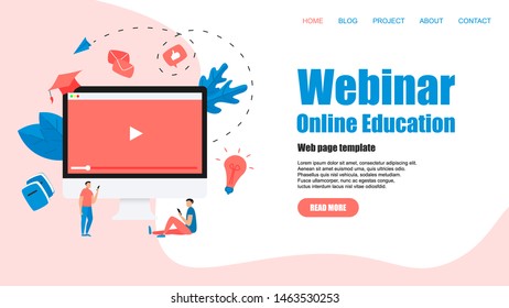 Web Template. Webinar, internet conference, web based seminar, online education, e-learning flat design concept	