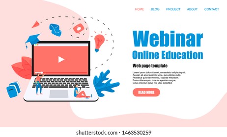 Web Template. Webinar, internet conference, web based seminar, online education, e-learning flat design concept	
