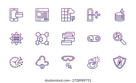 Conjunto de iconos de temas de Web con Ilustración vectorial de contorno grueso