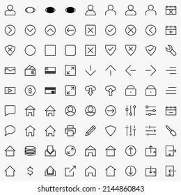 Web . Dünne Icon-Designs. eine Sammlung von einfachen Symboldesigns für Web- und Anwendungsanzeigen. Technologie. umrissen . Vektor. modern. Satz von Symboldesigns mit Signaltonformat