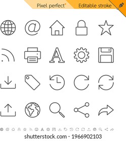 Web thin icons. Pixel perfect. Editable stroke.