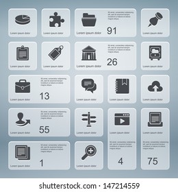 Web tile interface template with modern business and social media icons. Eps 10