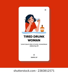 web tired drunk woman vector. flat alcohol, female sleep, alcoholic addiction web tired drunk woman web flat cartoon illustration