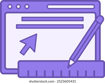 Web Tools Color Icon. Vector Icon. Website, Pencil, Ruler, and Mouse Cursor. Distance Learning, Online School, E-Learning. Online Education Concept