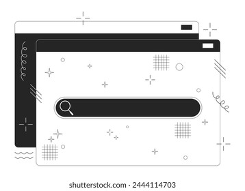 Web tools for data searching black and white 2D line cartoon objects. Information browsing isolated line vector element white background. Ui design development monochromatic flat spot illustration