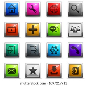web tools web icons in square colored buttons for user interface design