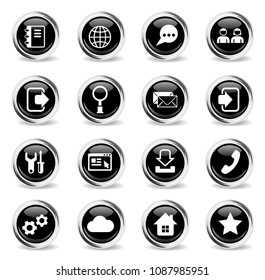 web tools vector icons - black round chrome buttons