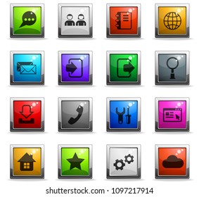 web tools vector icons in square colored buttons for web and user interface design