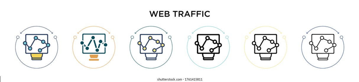 Web traffic icon in filled, thin line, outline and stroke style. Vector illustration of two colored and black web traffic vector icons designs can be used for mobile, ui, web