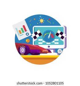 Web traffic internet icon.Web browser with speedometer testing Speed of internet connection.Flat vector illustration