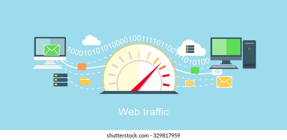 Web traffic internet icon flat isolated. Service feedback, network speed, computer optimization, communication and connection, data process, stream server illustration