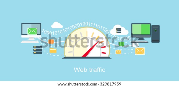 Web traffic internet\
icon flat isolated. Service feedback, network speed, computer\
optimization, communication and connection, data process, stream\
server illustration