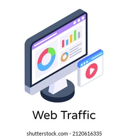 Web traffic isometric trendy icon, editable vector 

