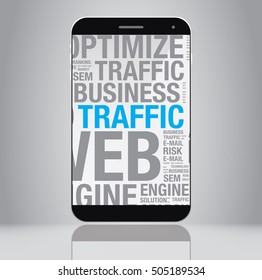 Web traffic on smartphone screen, vector illustration