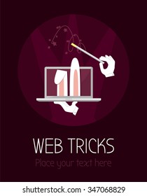Web tricks. The banner with notebook, hare's ears and magic wand