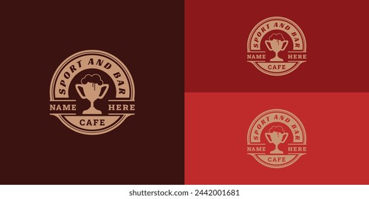 Web Trophy Cup Beer illustration with retro stamp logo in gold color isolated on multiple background colors. The logo is suitable for Vintage Retro Sports Bar Cafe Tavern icon logo design inspiration