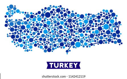 Web Turkey map composition. Abstract territorial scheme of links in blue shades. Vector Turkey map is composed of internet links. Concept of provider ditributor.