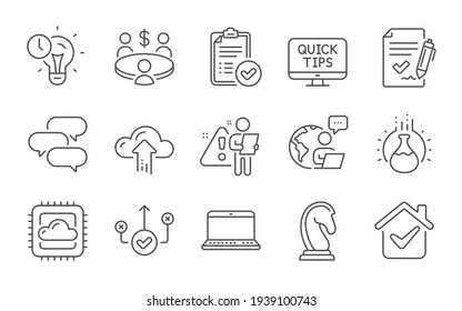 Web tutorials, Correct way and Approved report icons set. Marketing strategy, Meeting and Cloud upload signs. Vector