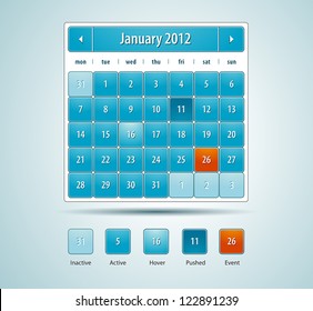 Web UI Calendar design on blue aqua background. Vector UI elements