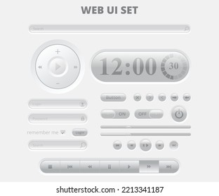 Web UI control elements. Buttons, switches, bars, power button, slider vector