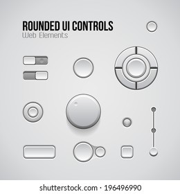 Web UI Controls Design Elements: Buttons, Switchers, On, Off, Player, Audio, Video: Play, Stop, Next, Pause, Volume, Equalizer, Knobs 